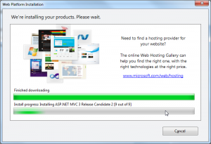 ASPNET MVC 3 RC2 Web Platform Installer progresso