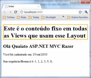 Aplicacao em execucao com MasterPages e Razor