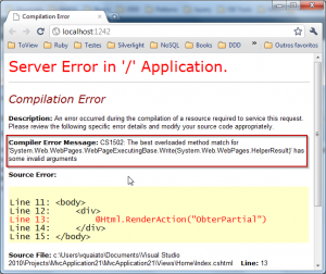 Compilation Error - Html.RenderAction