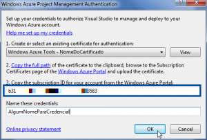 Informar Subscription ID no Visual Studio