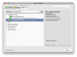 MonoDevelop Add-In Manager Instalando Boo