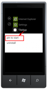 Pin tile do start page Windows Phone 7