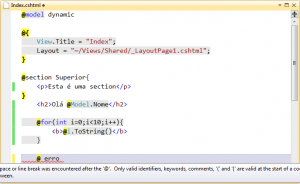 Razor syntax highlighter exibindo erro syntax