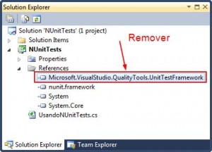 Remover referencia MSTests
