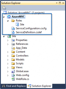 Solution Azure com MVC Web Role criada