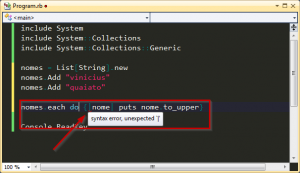 Visual Studio 2010 exibindo Syntax error no IronRuby