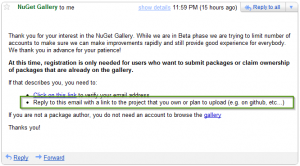 Verificacao Email NuGet Gallery