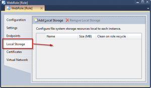 Windows Azure Local Storage Visual Studio
