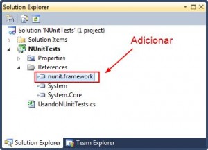 Adicionar referencia NUnit