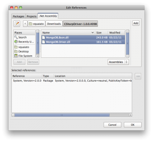 adicionando referencia mongo csharp driver