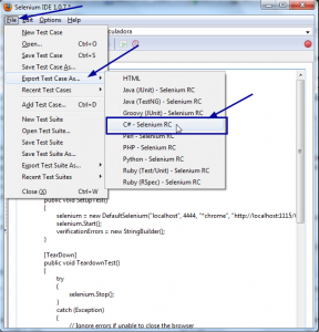 Exportando testsuite para arquivo csharp com Selenium RC
