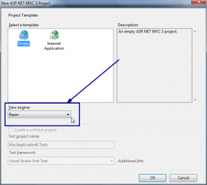Nova janela projeto ASP.NET MVC 3 beta