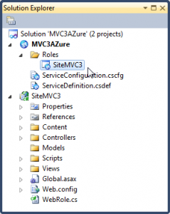 O projeto Windows Azure com mvc 3