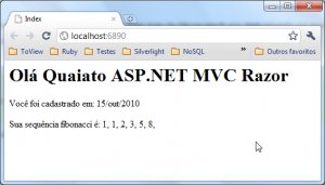 Resultado da aplicacao ASP.NET MVC 3 com Razor